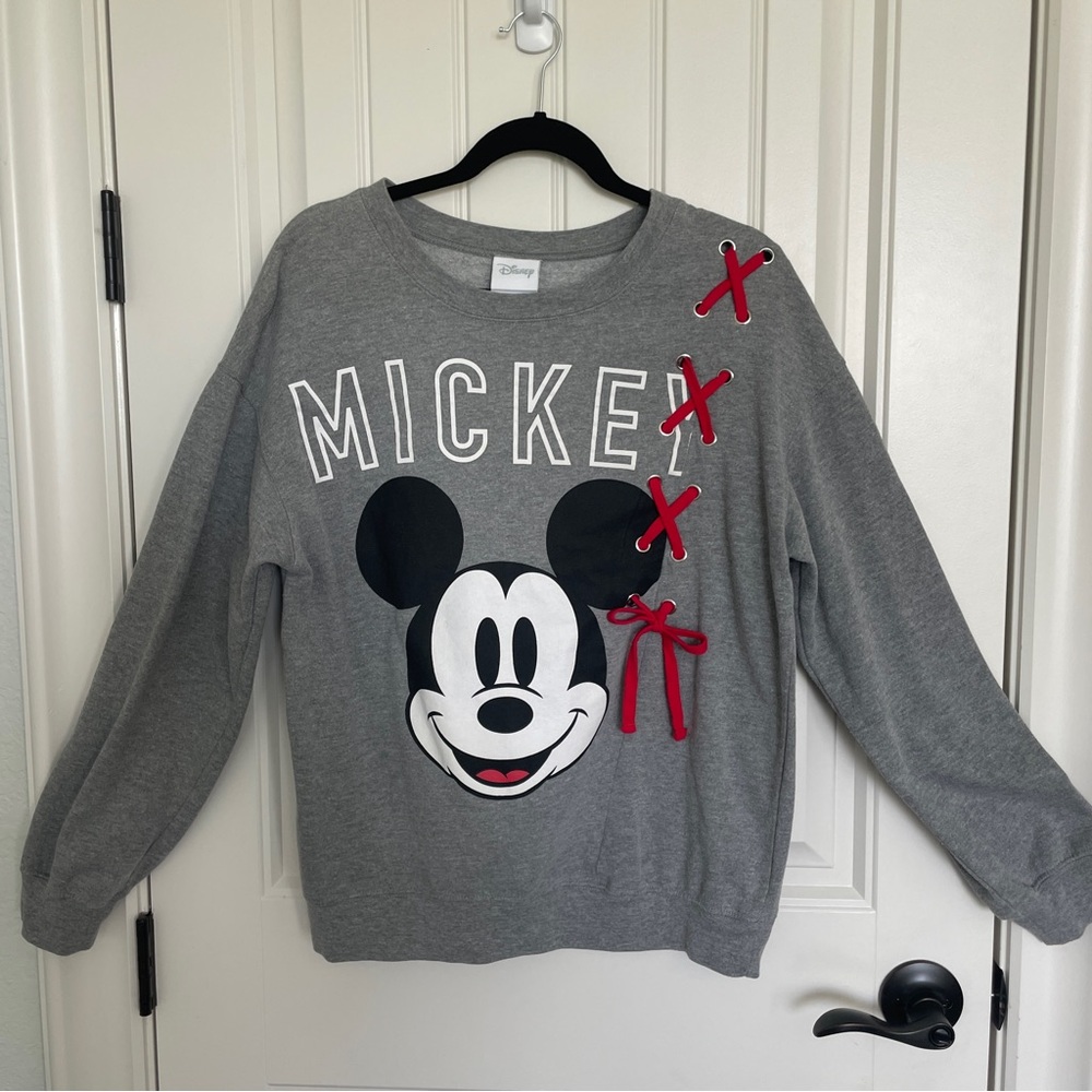 🎁 DISNEY MICKEY MOUSE LACE UP WITH BOW SWEATSHIRT SZ L (11-13) ♥️